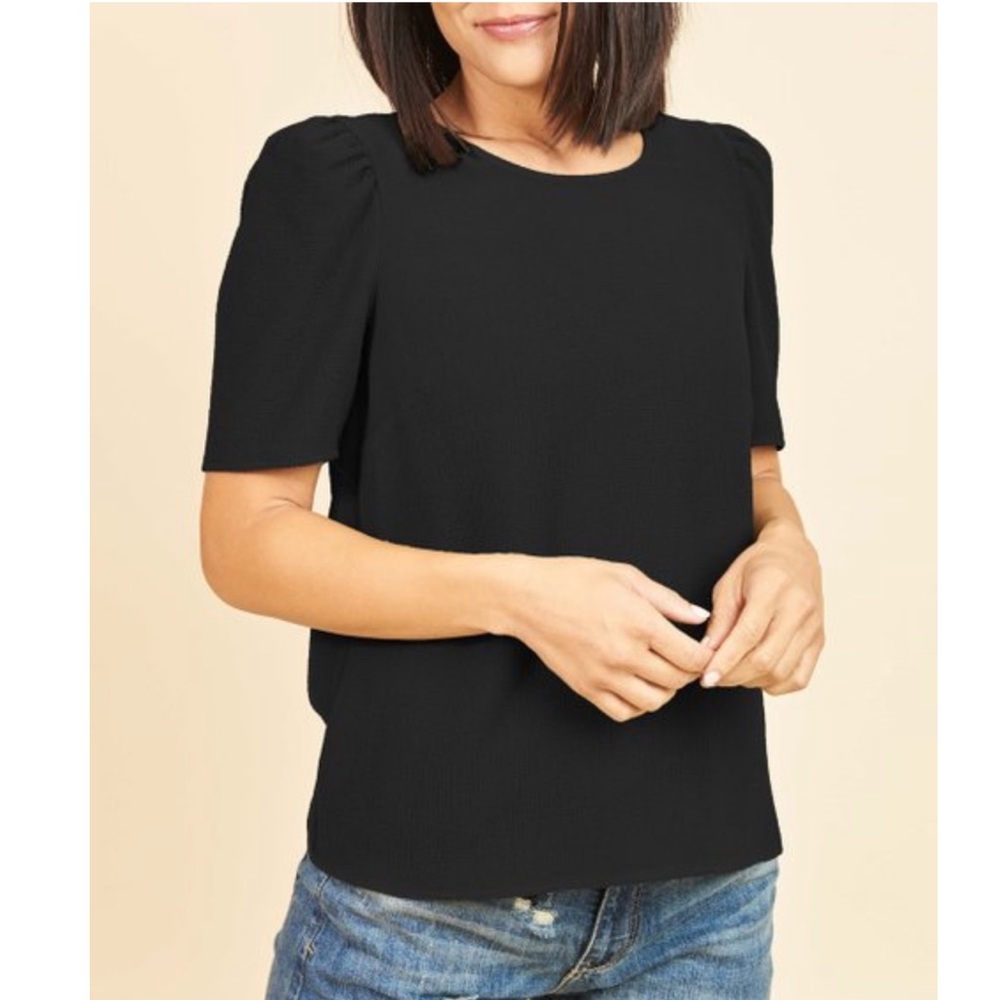 DR2 Women’s Black Wrap-Back Puff Sleeve Blouse size 1X # Z148